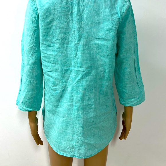 100% Linen Button Down Shirt Top 3/4 Sleeves - Picture 10 of 11